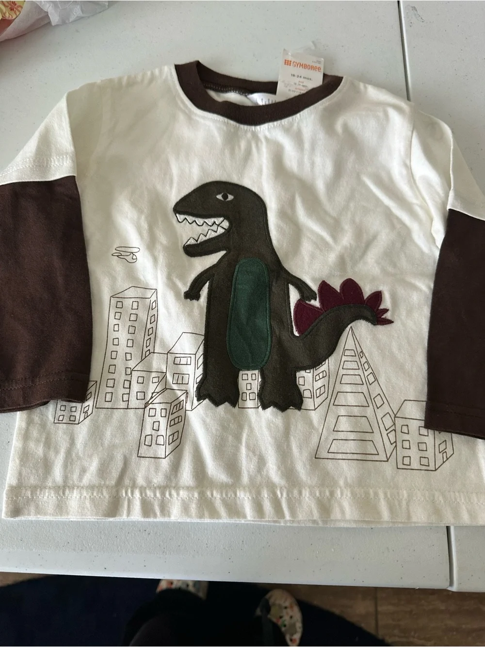 Gymboree Kids White Long-Sleeve Construction Graphic Tee size 18-24m/ NWT 1382